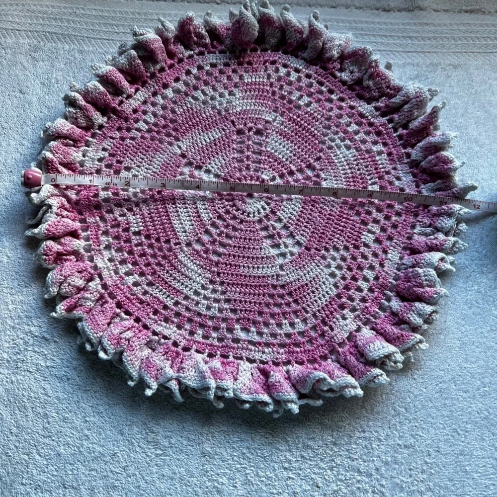 U13.5in Doily Set Pink Purple Gold Handmade Crochet Beaded